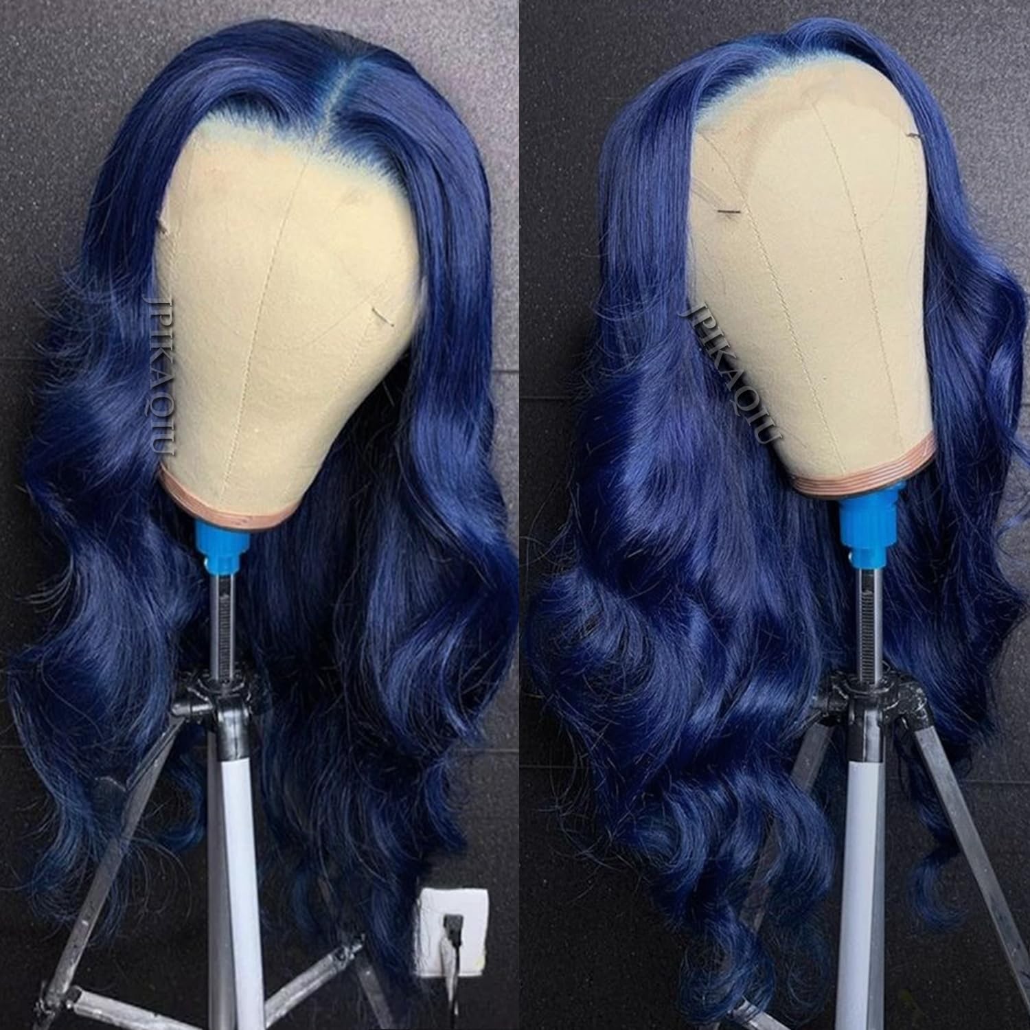 JPIKAQIU 24″ Dark Blue Lace Front Wig Pre Plucked Long Body Wave 13×4