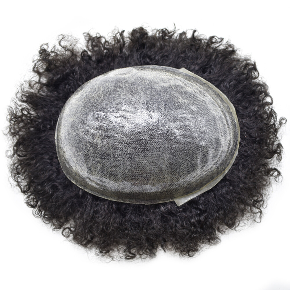 Hair Units for Black Men Afro Kinky Curly Toupee Human Hairpiece Afr Wave System