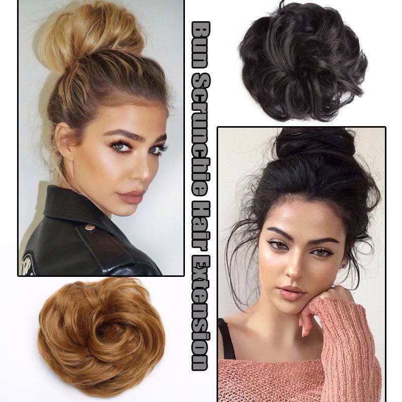 Natural Curly Messy Bun Hair Piece Scrunchie Updo Hair Extensions Real as Human