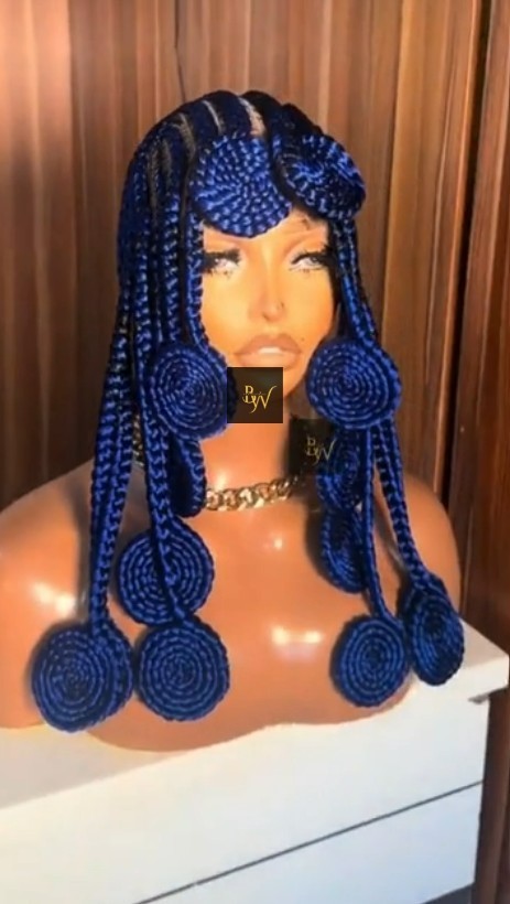 Blue Koroba Braided Wig. Cornrow Full Lace With Baby Hair | Ready to Ship