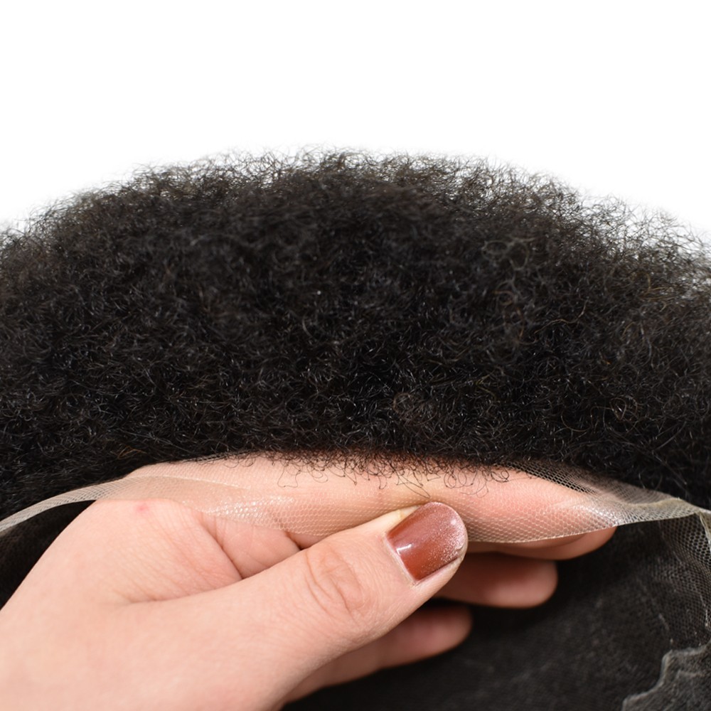 Full Lace Afro Curl Mens Toupee African American Human Black Hair Curly Systems