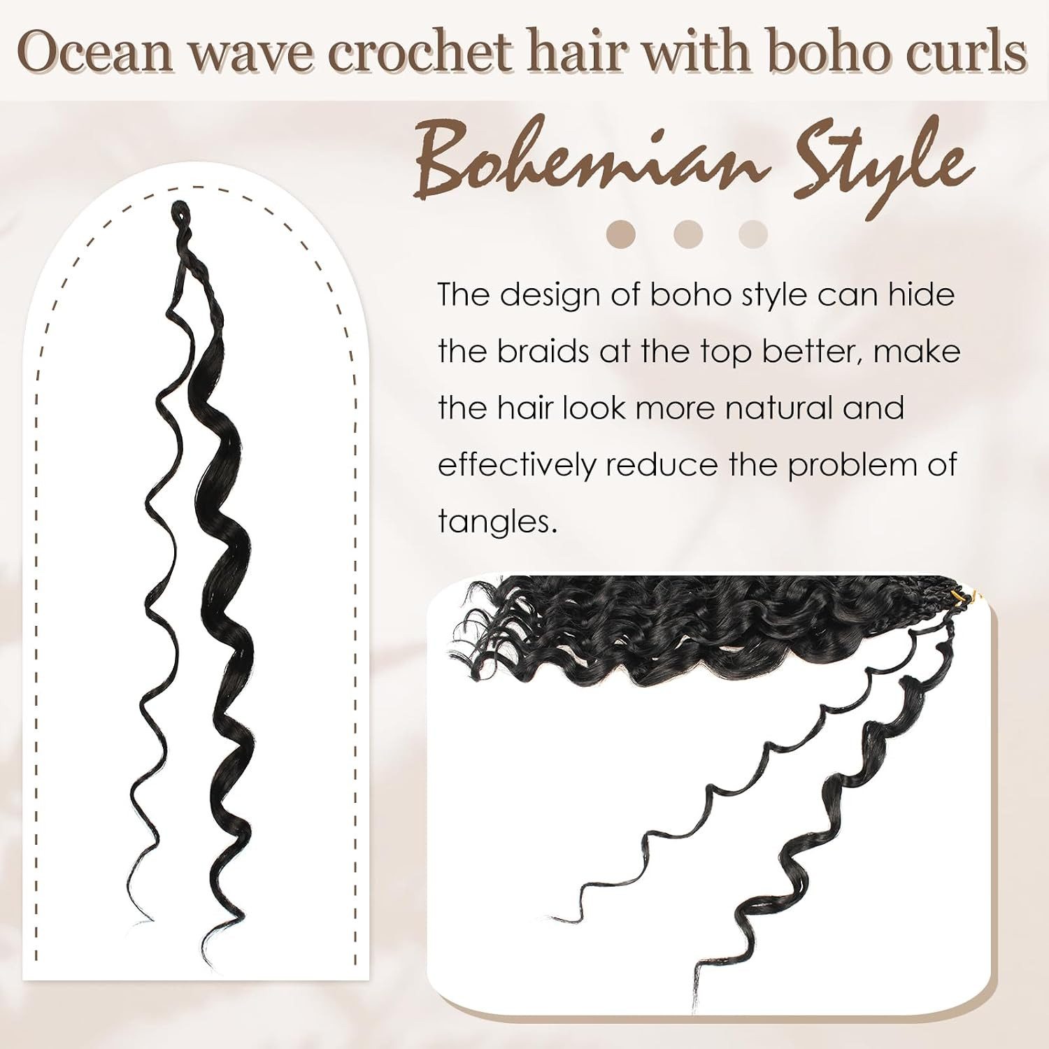 14 Inch 8 Packs Pre Looped Ocean Wave Crochet Hair Boho Ocean Deep Water Wave Be