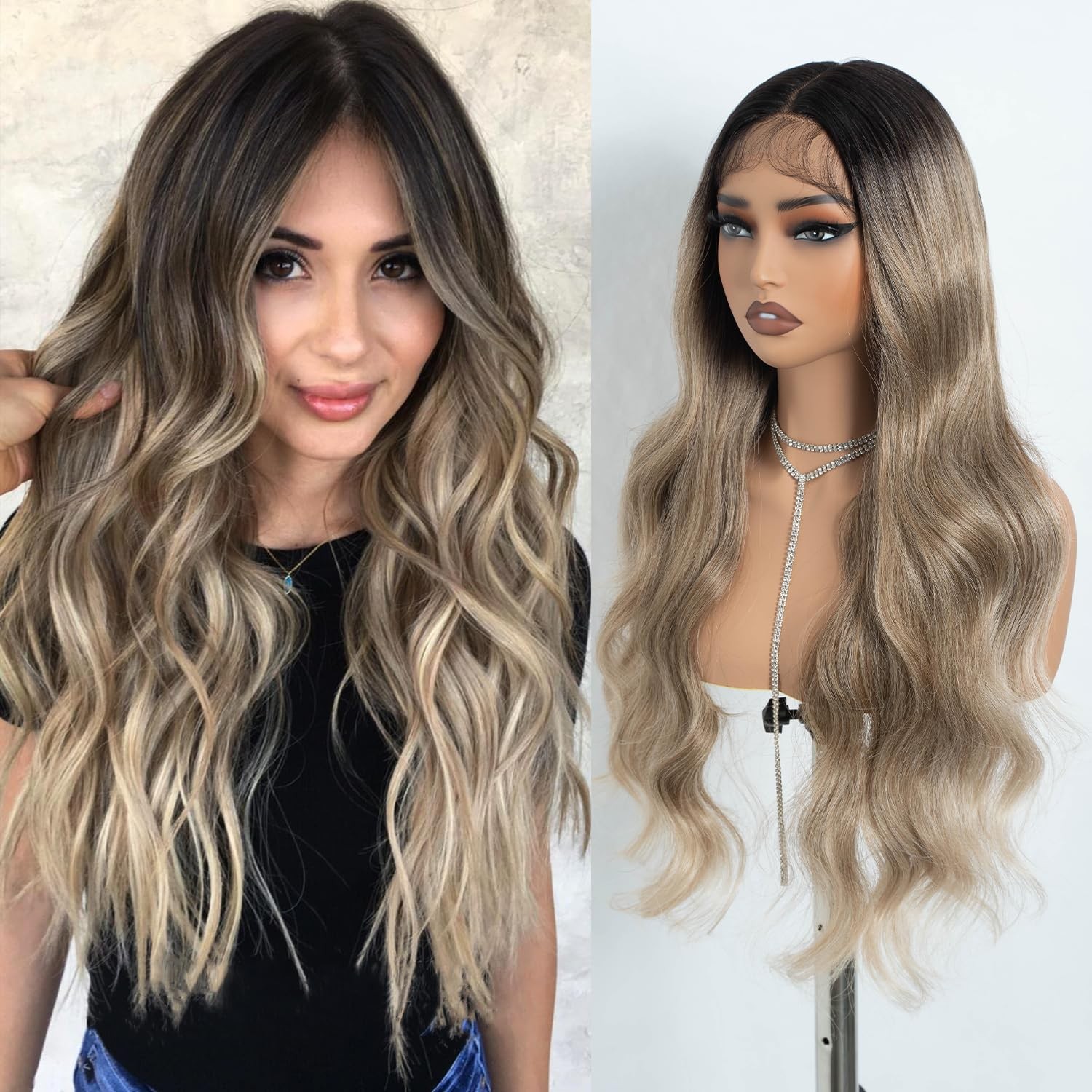 Long Wavy Wig for Women 28 Inch T-Part Lace Front Wigs with Baby Hair Natural…