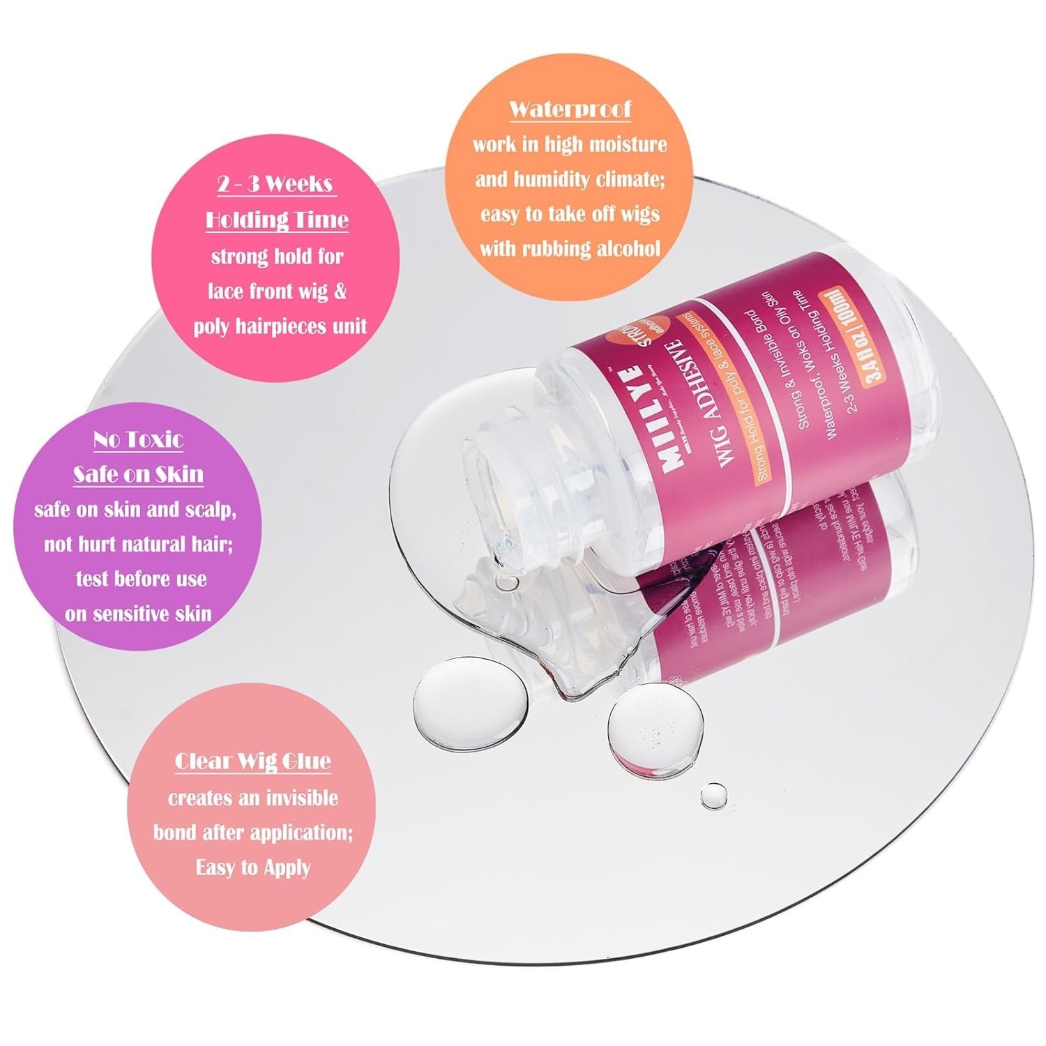 Clear Wig Glue Pack, 3.4OZ/100ml Waterproof Adhesive for Toupee Hair Replacem…