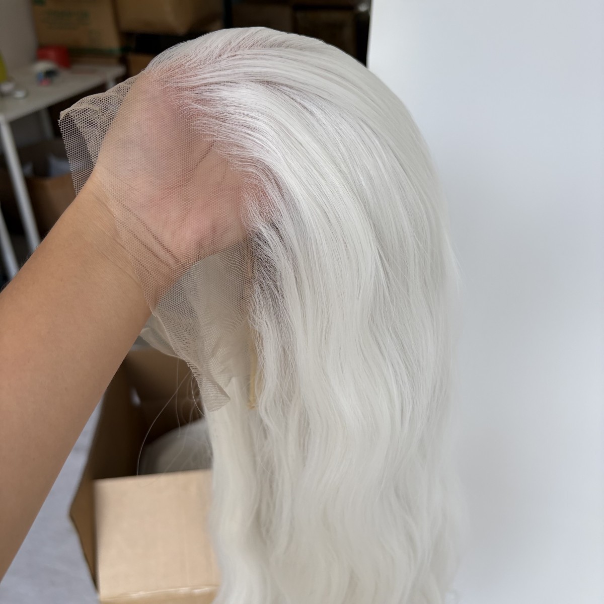 Long Wavy T Lace Frontal Wig Heat Resistant Synthetic Hair White Natural Layered