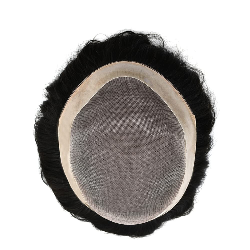 French Lace Mens Toupee PU Border 1B# Off Black 7×9″” 120% Medium/Light Density
