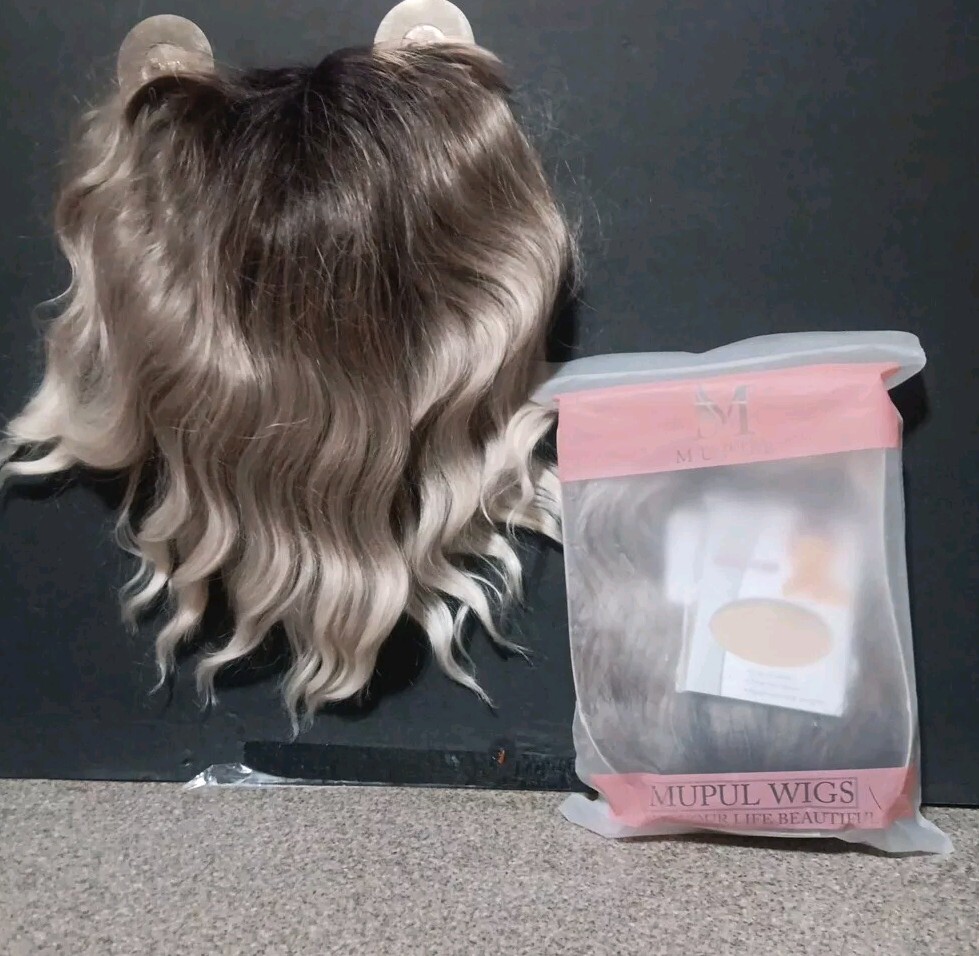 MUPUL Wigs Breathable, Stretch Fabric, Appropriate Length Silver/Grey