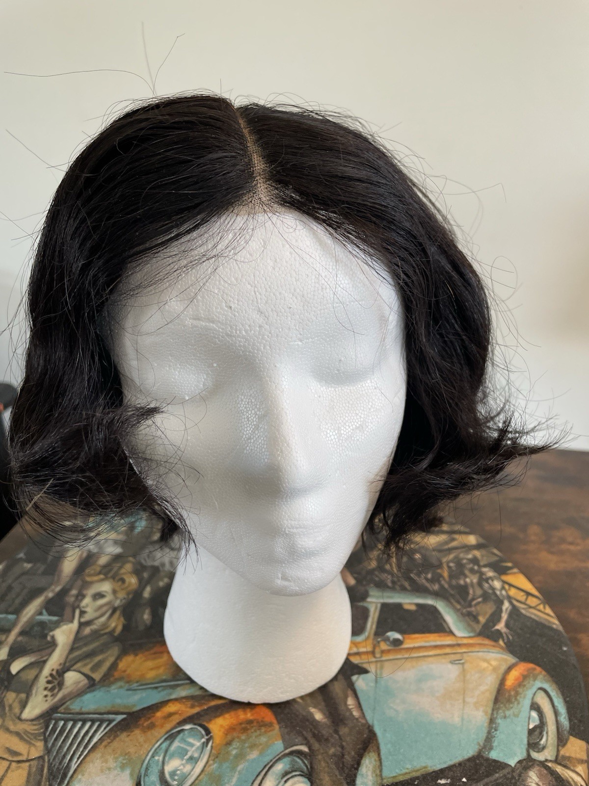SisBroSis 4×4 Pixie Cut Human Hair Wig Lace Closure Middle Part 1B