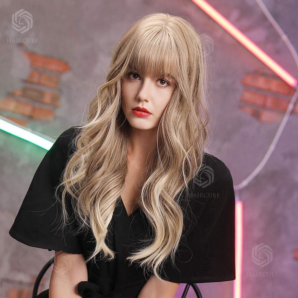24 Inch Ash Blonde Wig Long Curly Wigs for Women Heat Resistant Synthetic Wig…