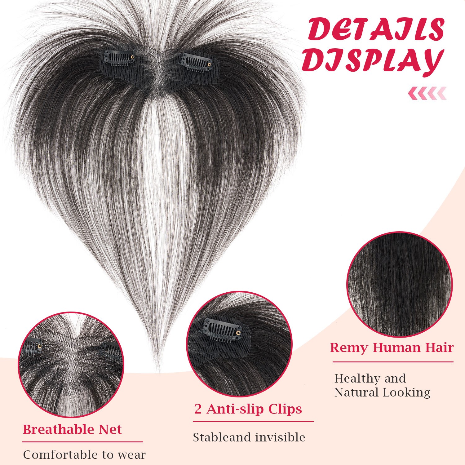US Clip In 100% Remy Air Fringe Bangs Human Hair Extensions Hairpiece Top Topper