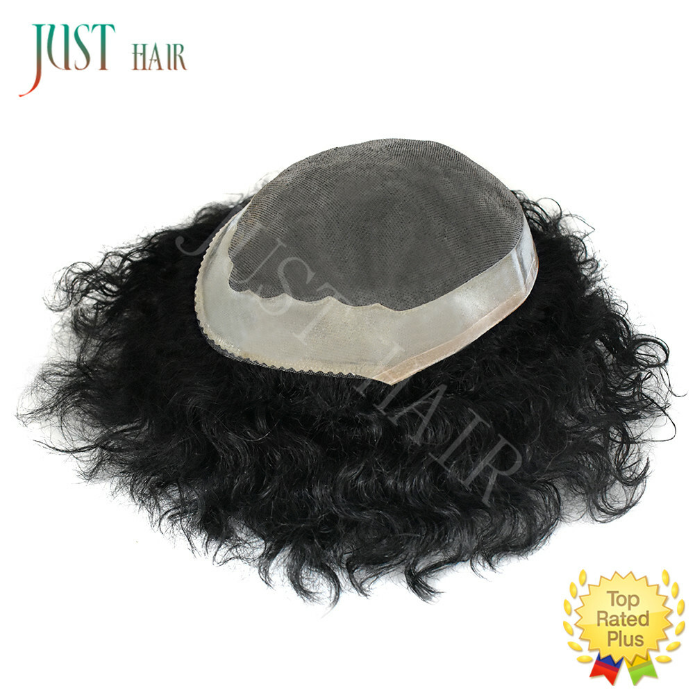 Afro Toupee For Black Men Fine Mono Lace Curly Human Hair Poly Weave System 20MM