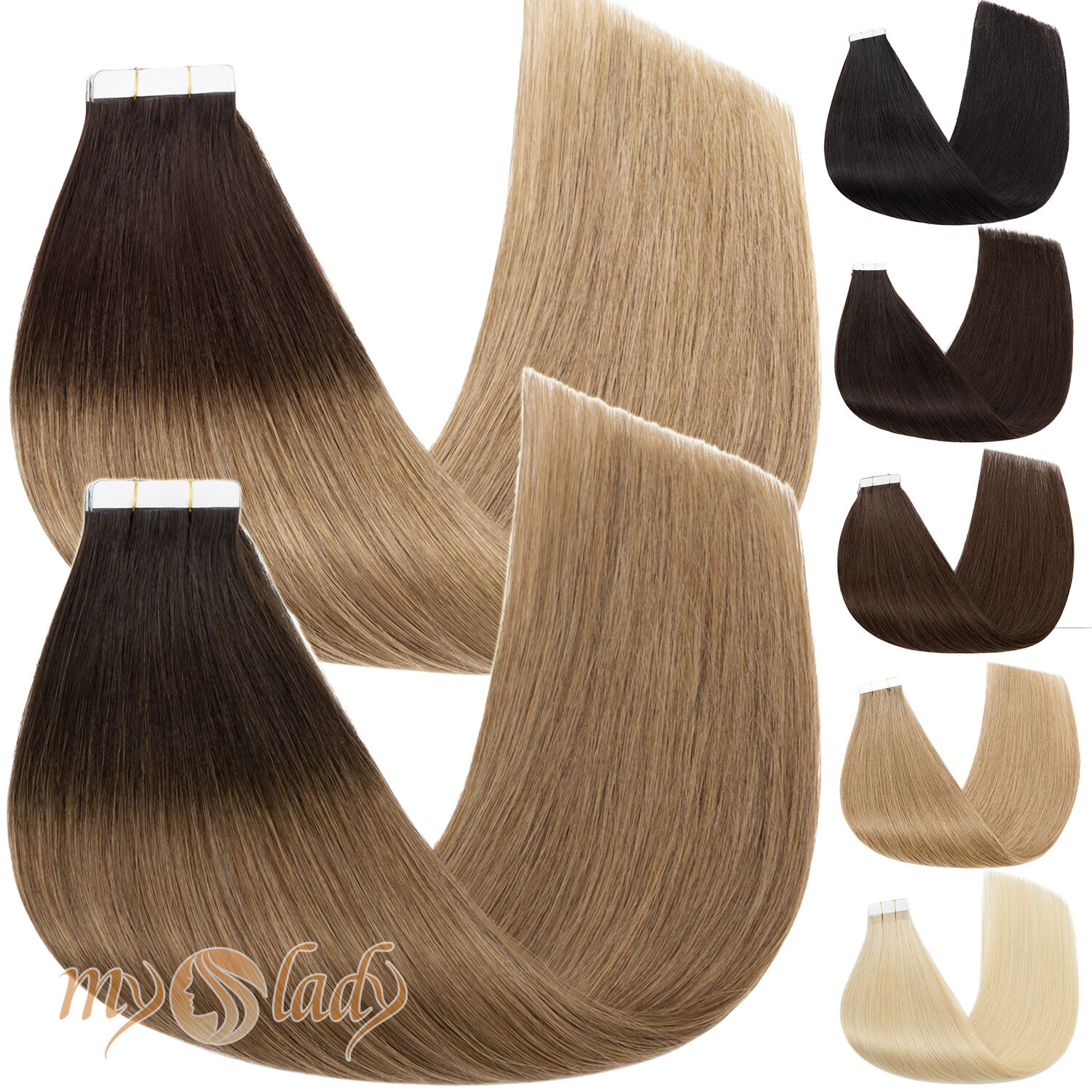 Balayage Tape In 100% Real Remy Human Hair Extensions Skin Weft Thick Full Head