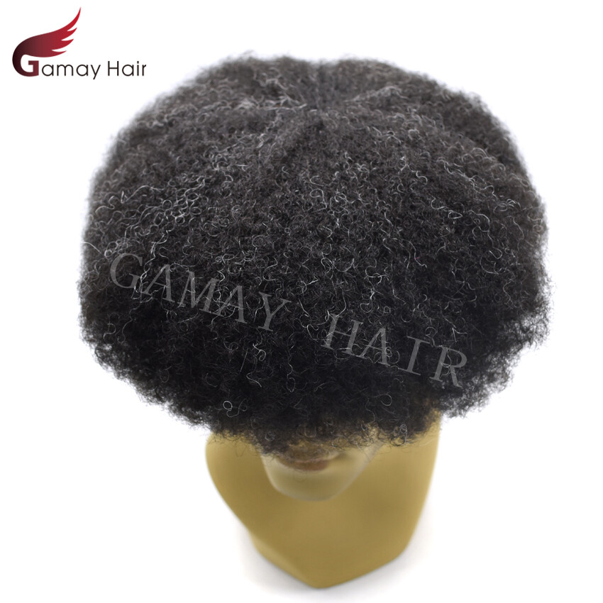 Afro Curl Mens Toupee Full Poly African American Hair System Replacement for Men