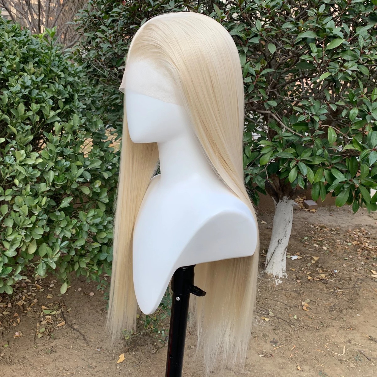 Lace Frontal Wig Bleach blonde Pre Plucked Long Straight Synthetic Hair