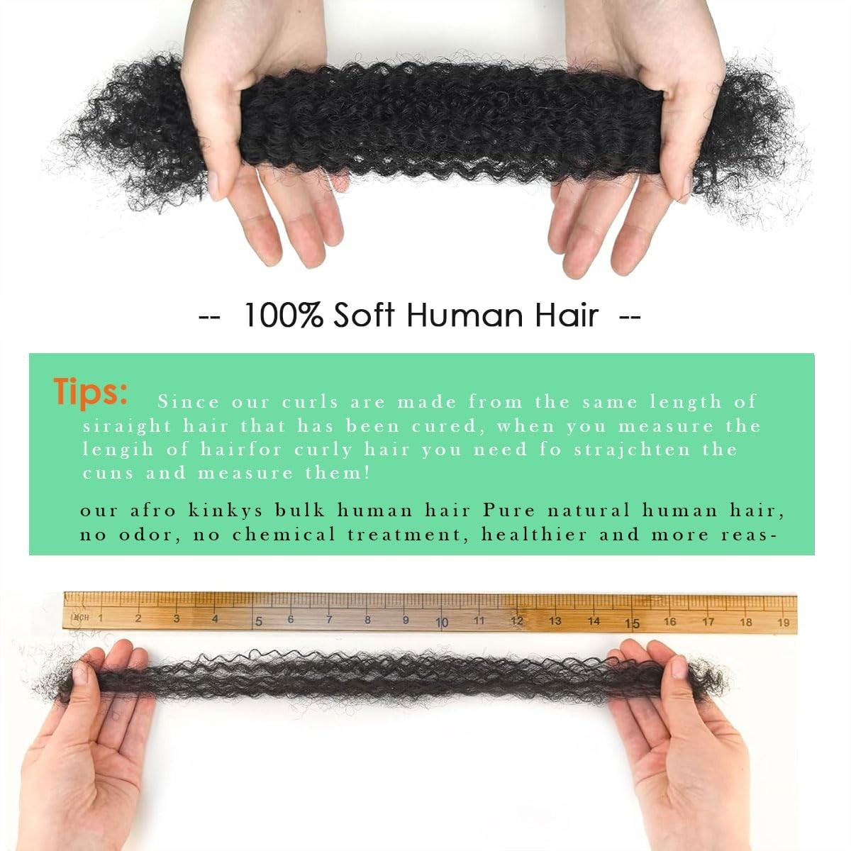 26″ Afro Kinky Bulk Human Hair for Dreadlock Extensions & Repair – Medium Brown,
