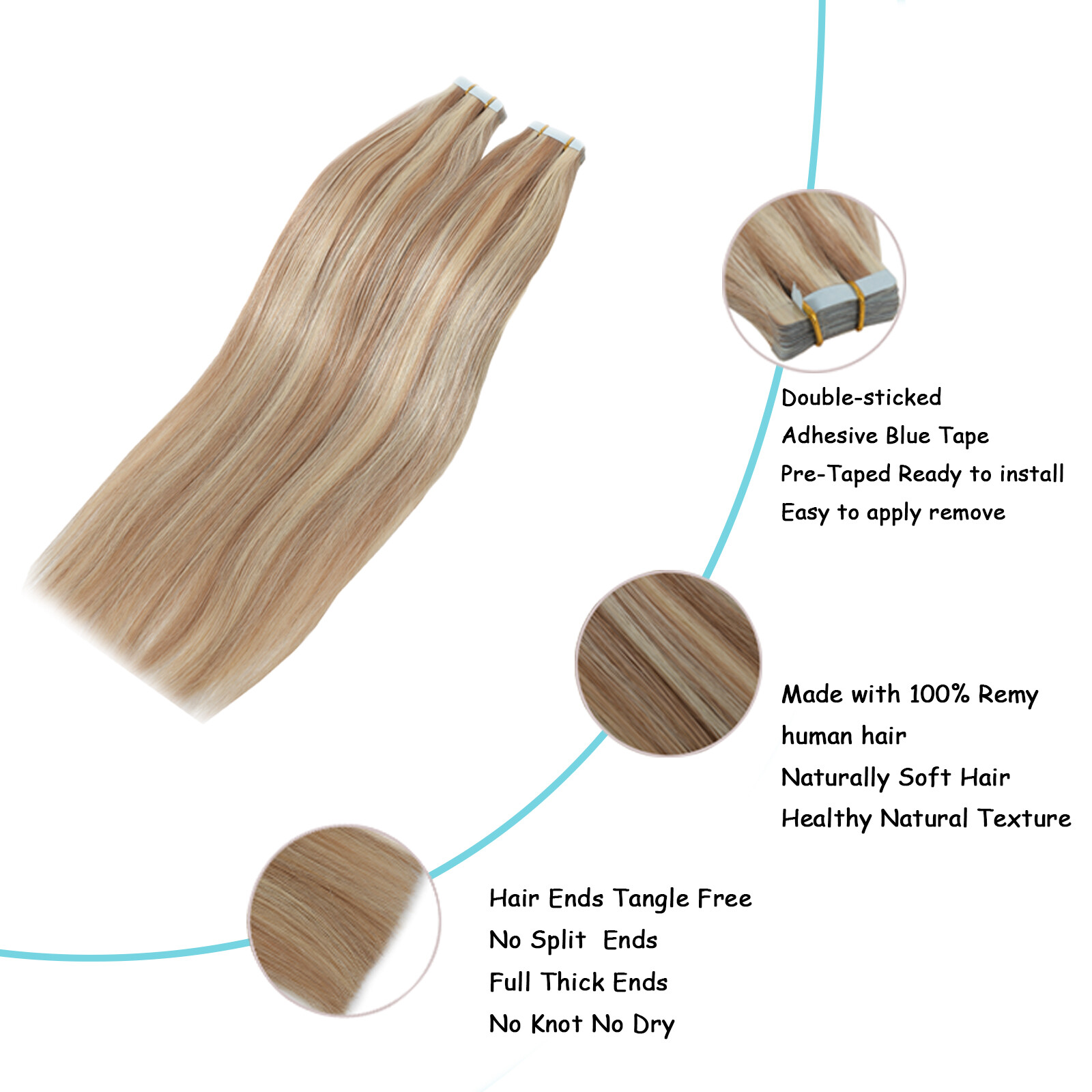 Tape In Real Human Hair Extensions Invisible Glue Skin Wefts Full Head Remy Hair