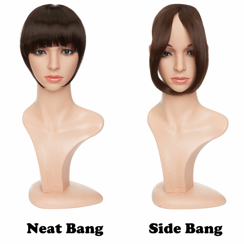 Neat/Side Bangs Real as Human Hair Extensions Clip in Fringe Front Hairpiece USA