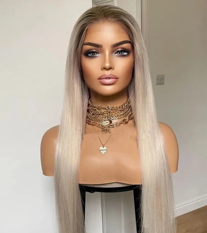 26Inch Rooted Platinum Blonde 13×4 Lace Front Wig 100% Human Hair Wig