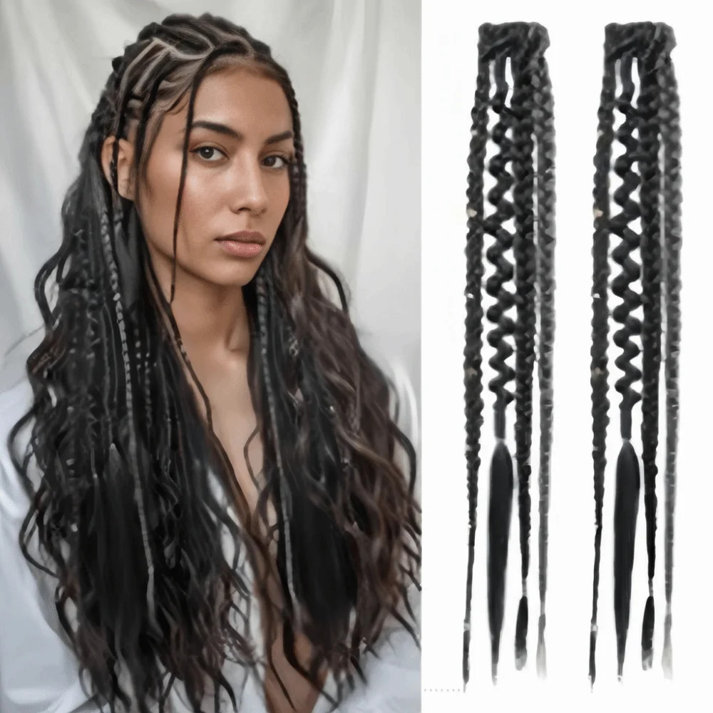 Handmade Bohemia Clip in Hair Extensions Synthetic Weaving Long Braid Fairy Hair