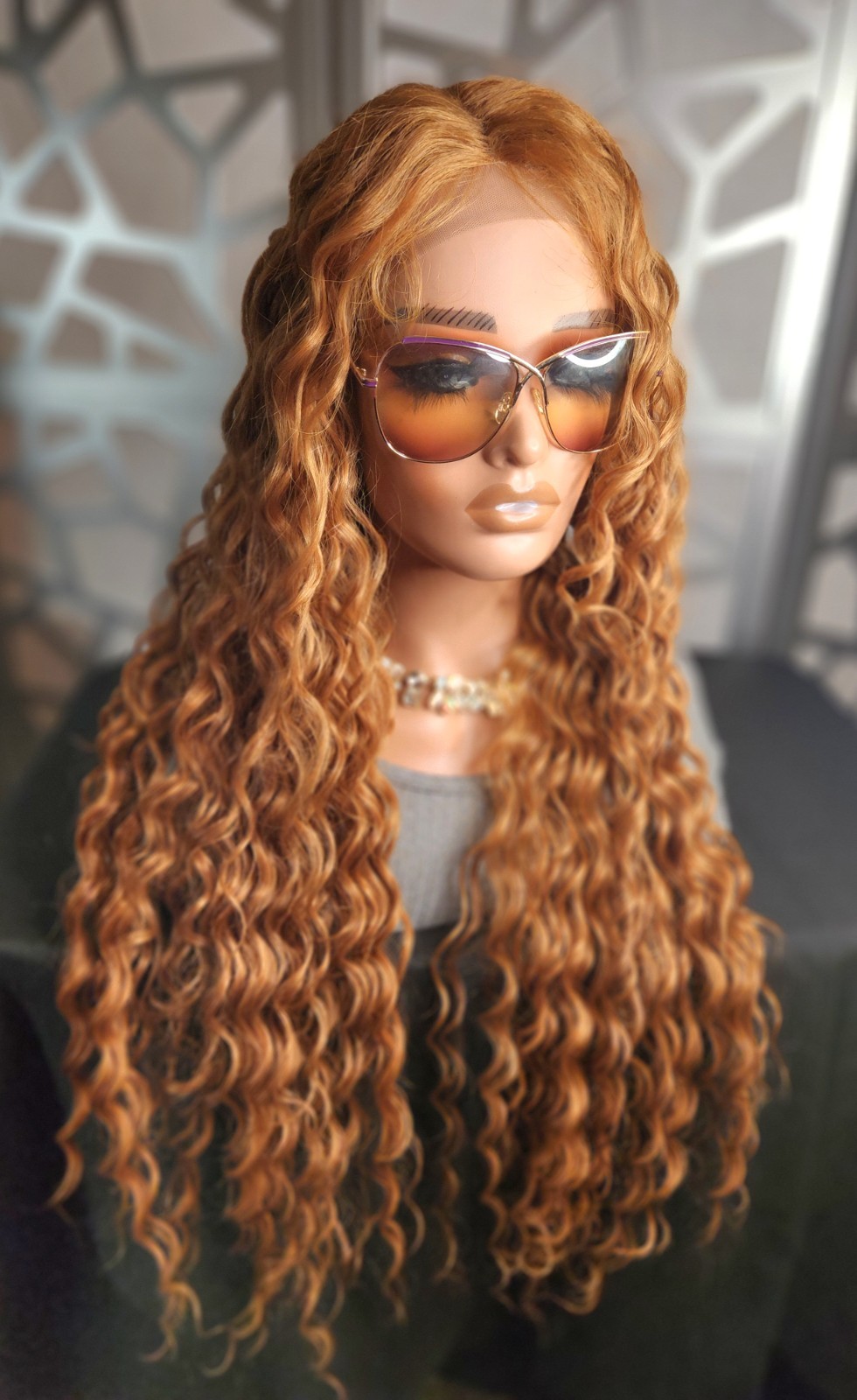 Strawberry Blonde Auburn Wig Curly Wig Lace Front Human Hair Blend Extra Long