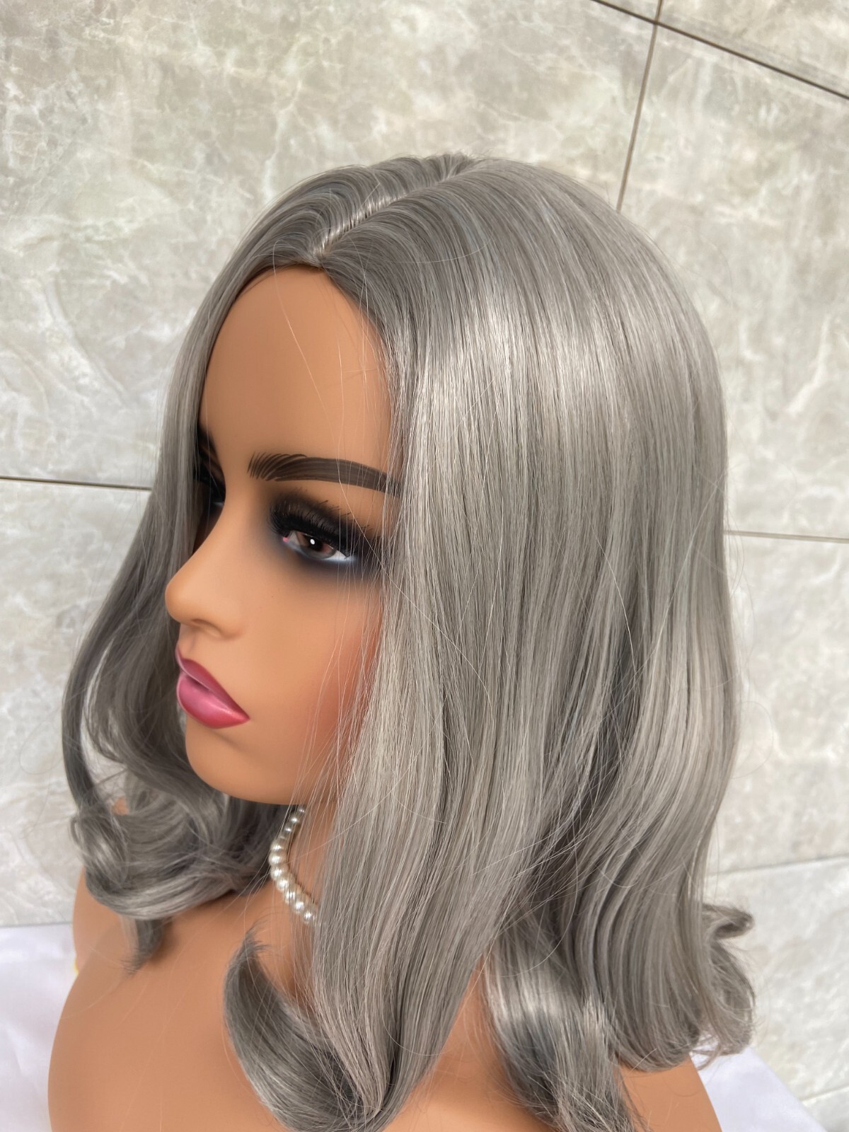Salt and Pepper Hair Long Natural Straight Synthetic Women Wig 18 Inches Soft