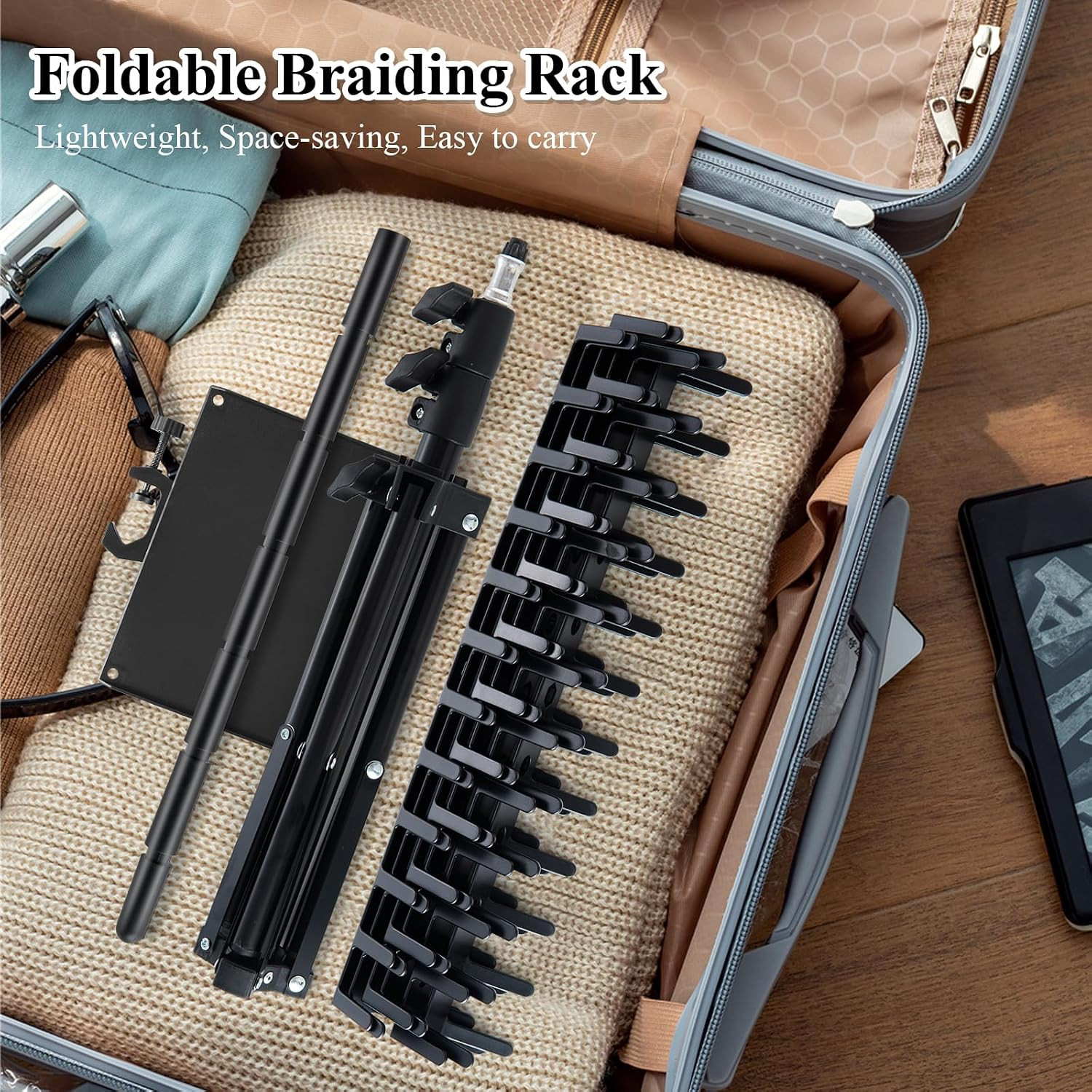 Braiding Rack with Tray, 144 Pegs Height Adjustable, 2-Side Hair Extension Holde