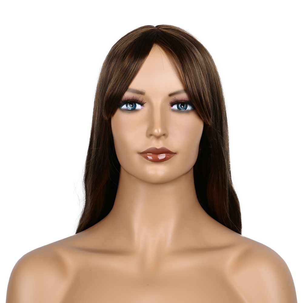 26 Inch Long Curly Full Wigs with Bangs Body Wave Hair for Women Borwn Wavy Wigs