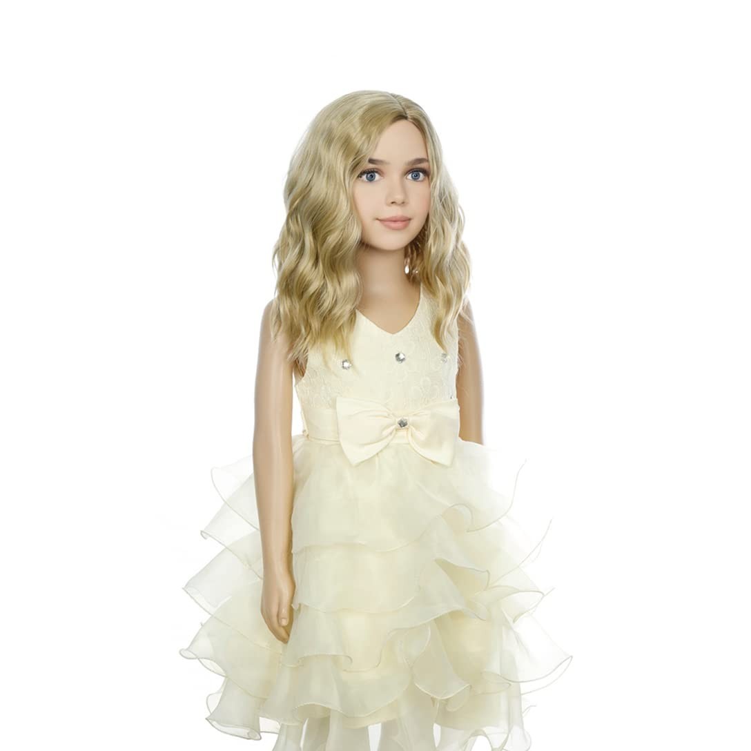 Kids Blonde Wigs Short Wavy Ash Blonde Synthetic Heat Resistant for Girls