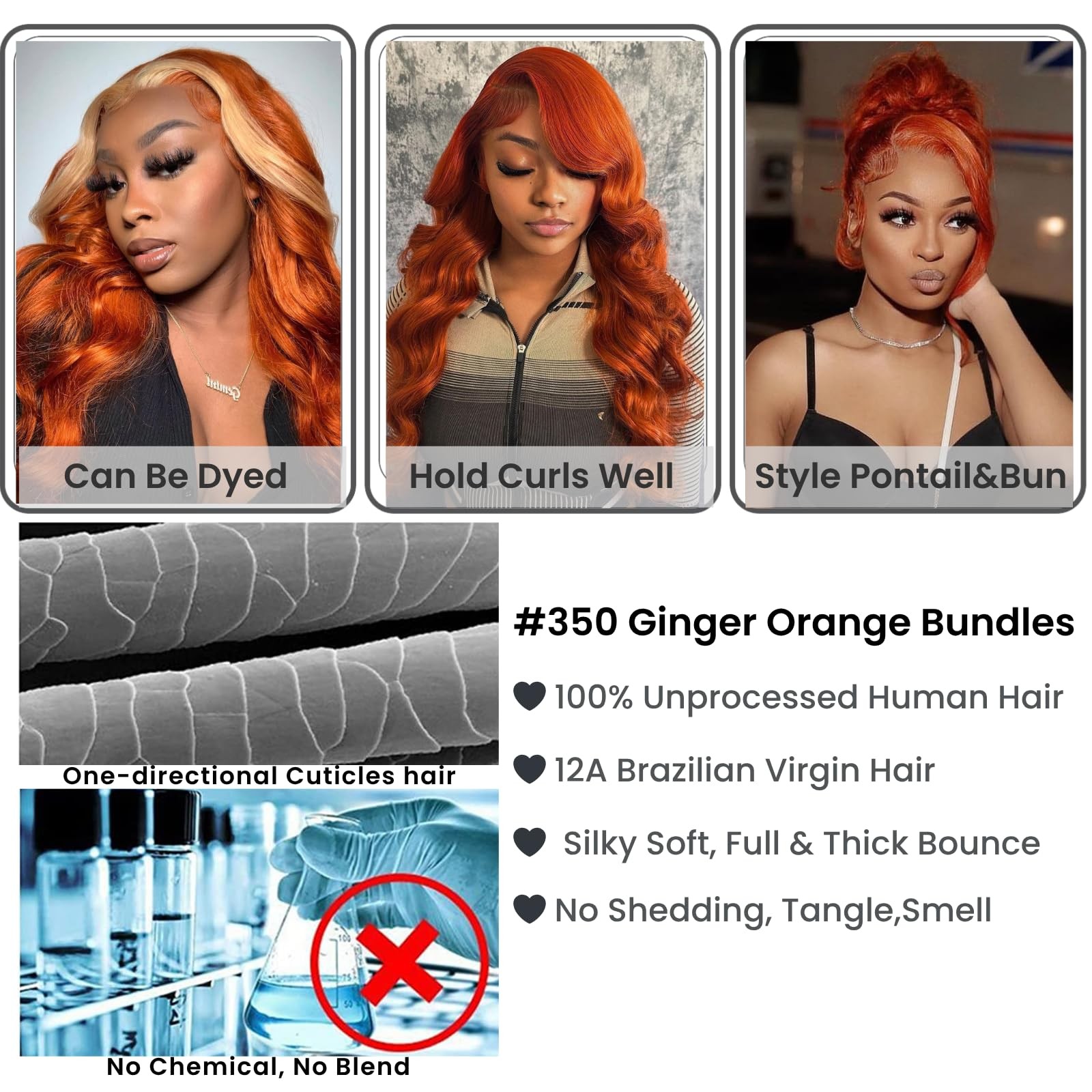 Alher 350 Ginger Orange Bundles Human Hair Body Wave Sew In Weave Wavy Bundles