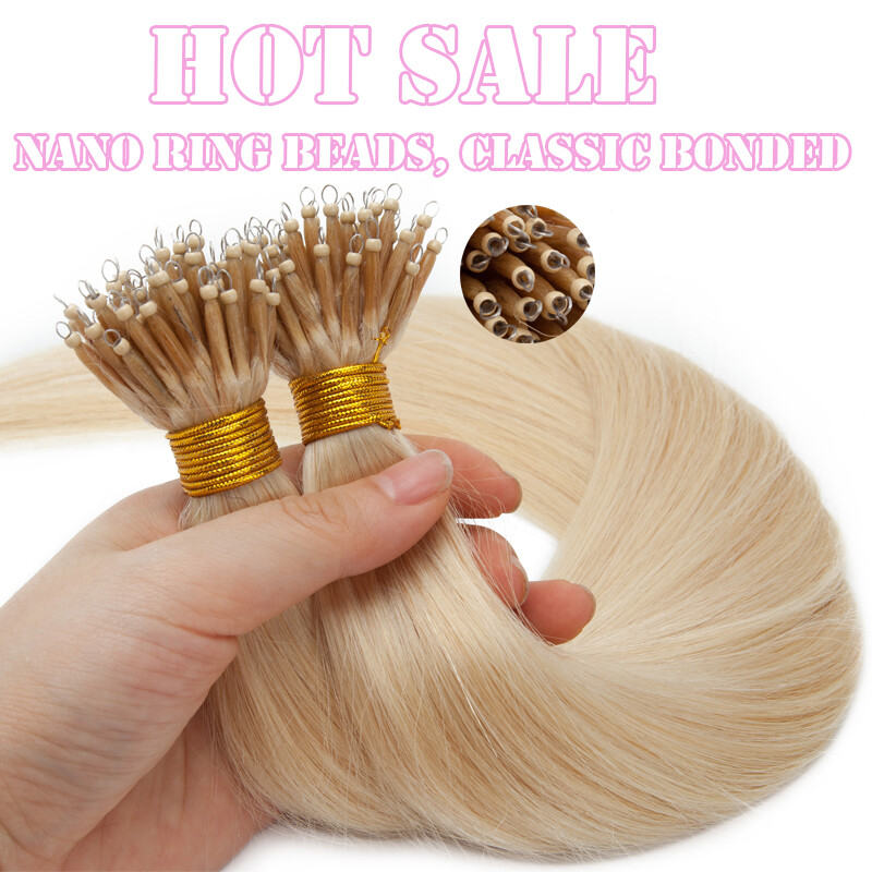 RUSSIAN Nano Ring Beans Loop Beads 1g Human Hair Extensions Full Head US 14″-24″