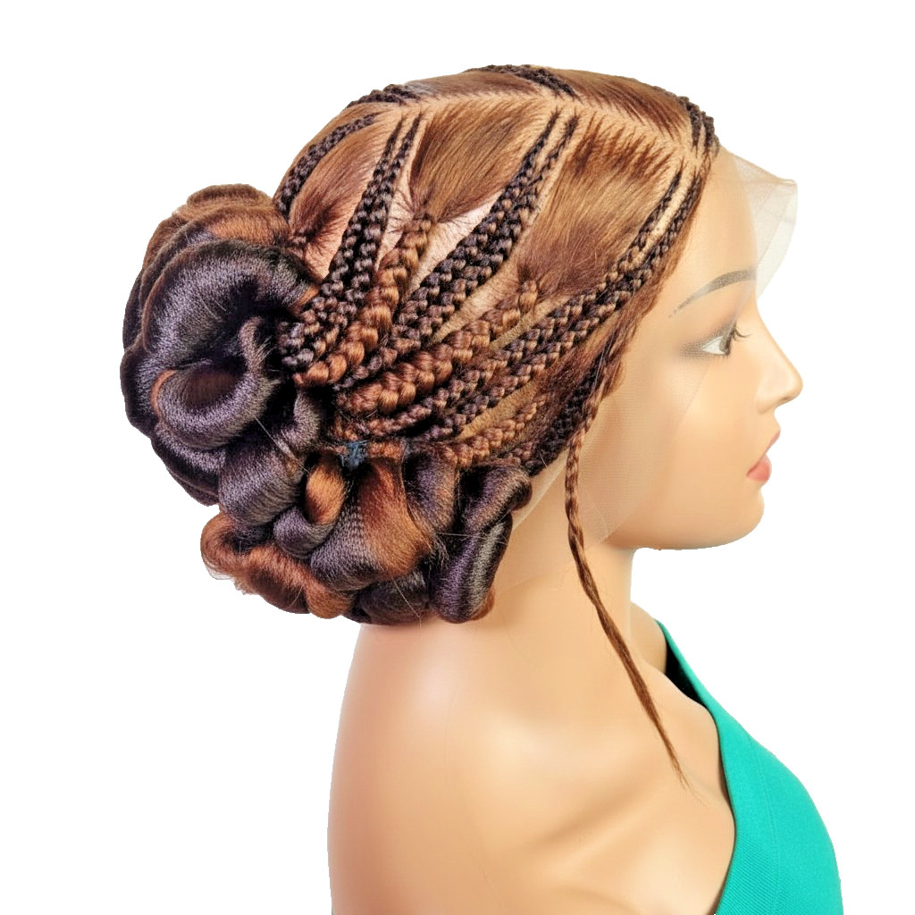 Natural Brush Braids Cornrow Bun Braided Wig. Full Lace Cap with Baby Hair