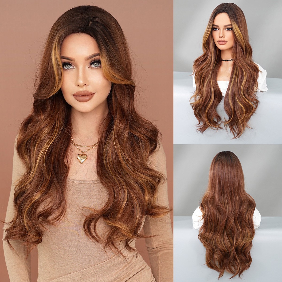 Multi Color Optional Middle Part Highlight Long Curly Wig Body Wave Synthetic