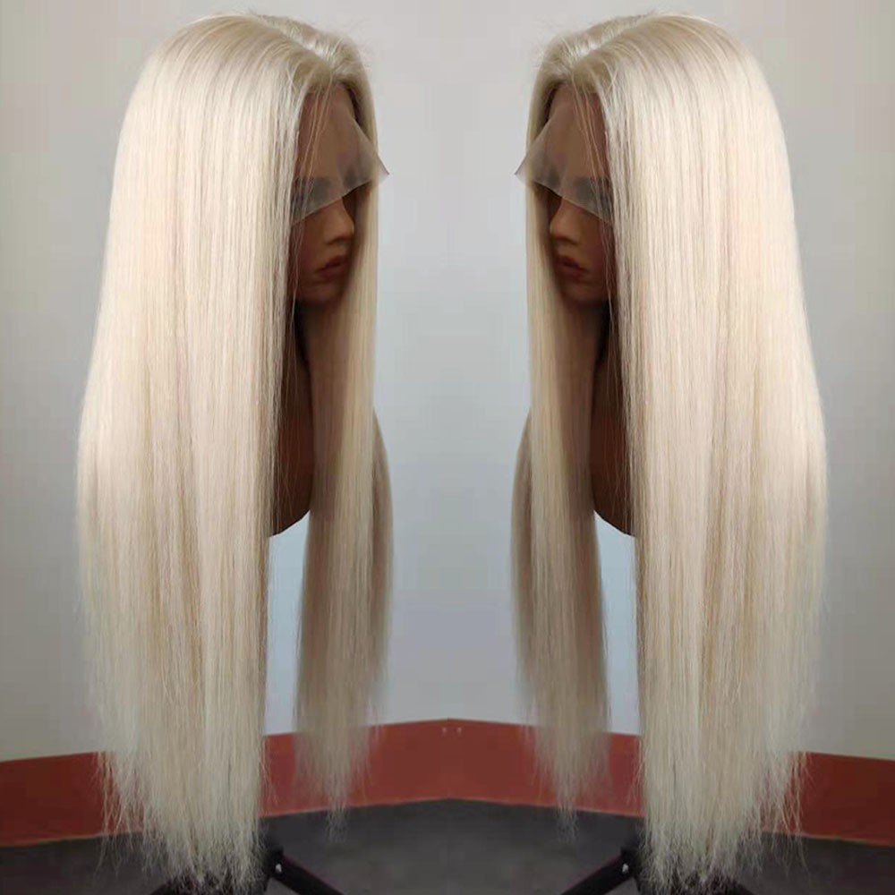 Frontal Lace Wigs Long Straight Synthetic Hair Heat Resistant Bleach blonde