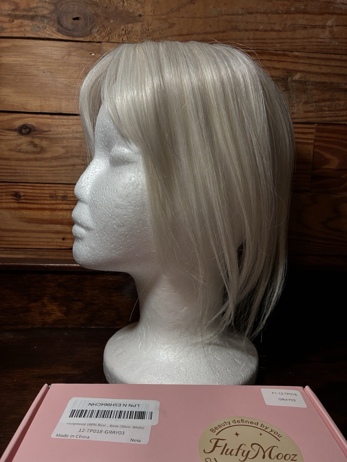 Flufymooz 100% Human Hair Toppers, 12” w/ Bangs, Silver While Platinum Blonde