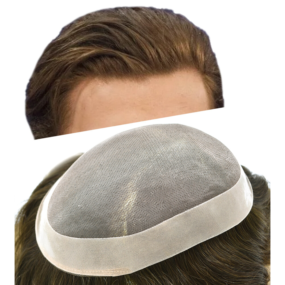 Mens Human Hair Replacement System Hairpiece Fine Mono Poly Skin Toupee