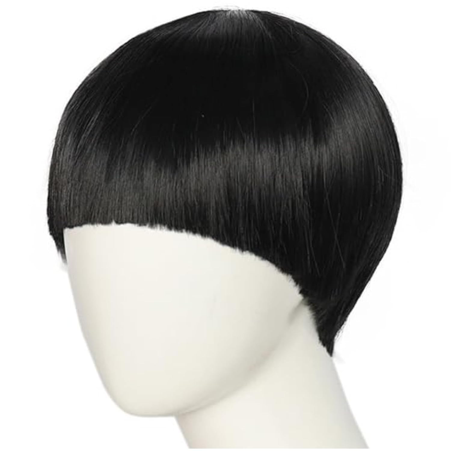 Short Black Cosplay Wig with Bangs Straight Mushroom Wigs for Men 60S Bowl Cut W