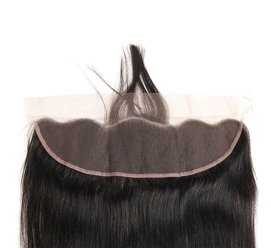 100% Frontal Straight Natural Black Brazilian Virgin Human Hair 2 Bundles 13×4