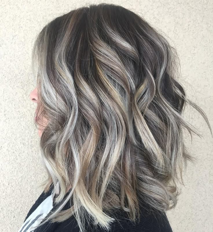 Balayage Short Ash Silver Gray Highlight 13×4 Lace Front Human Hair Wig