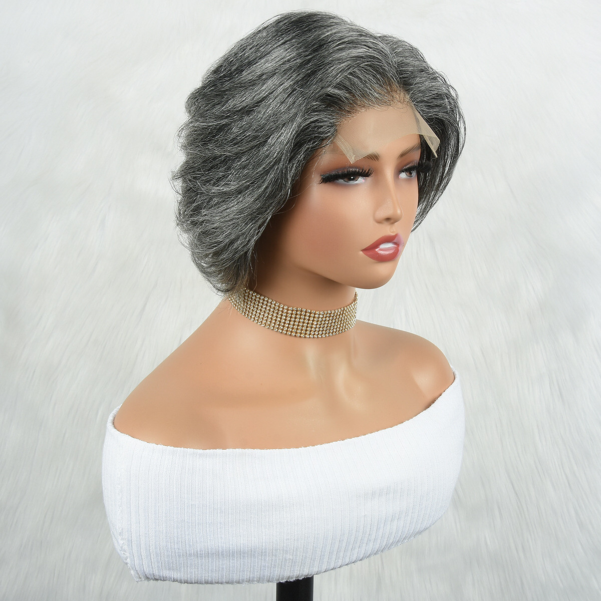 4×4 Lace Closure Wigs Gray Human Hair Short Wigs for Women Pixie Cut Wig Bob Wig
