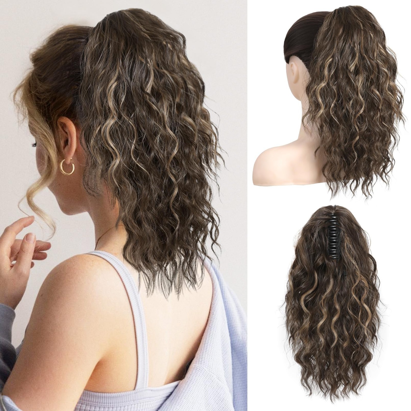 Ponytail Extension 14″ Chocolate Brown 140g Synthetic Hair – Claw Clip