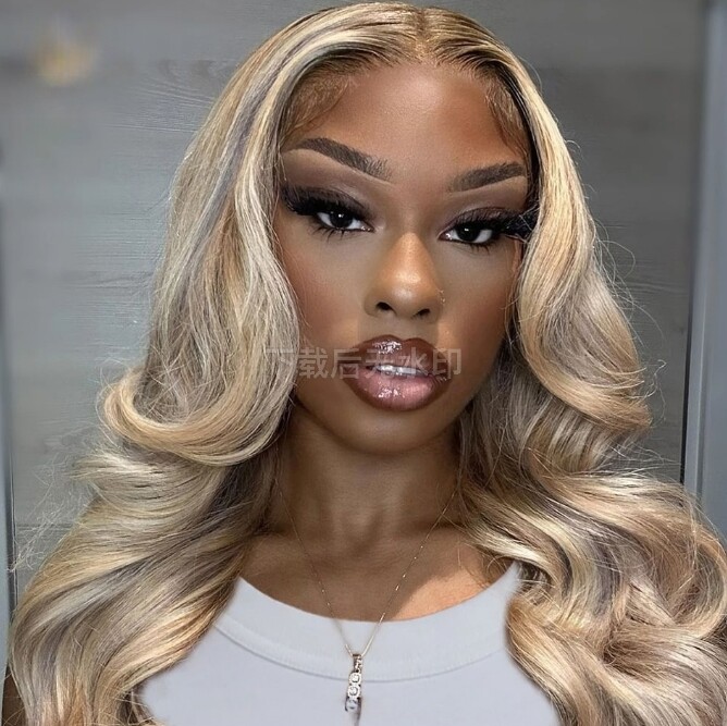 Brown Roots Highlight Blonde Pre Plucked 180% Density Lace Frontal Human Hair