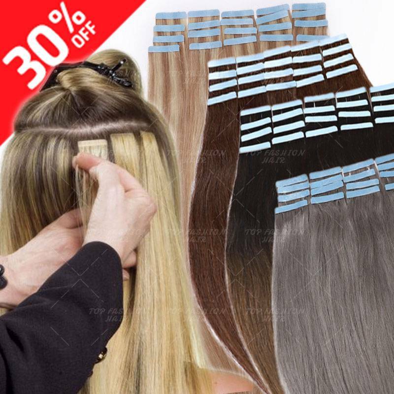 9A Russian Tape In Remy Human Hair Extensions Full Head Skin Weft Straight THICK