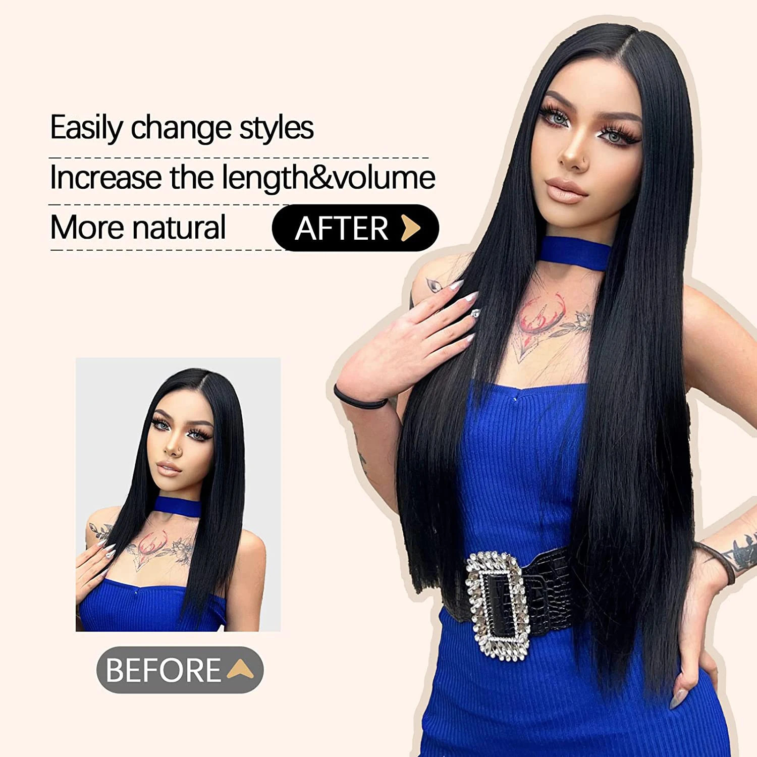 Synthetic Long Straight Clip In Hair Extension 5 Clips Heat Resistant Blonde