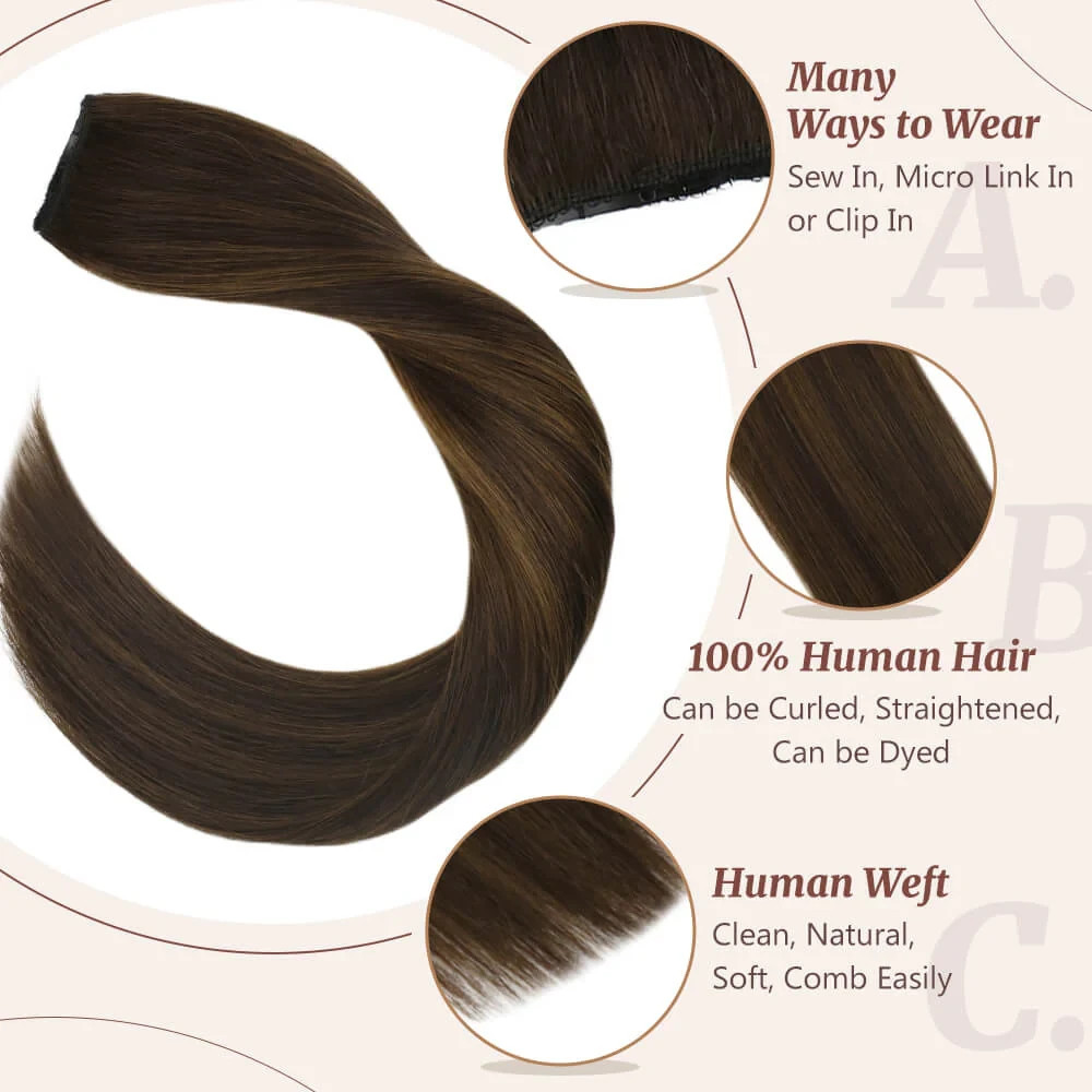 Sunny Hair WEFT 12in Balayage Brown Highlights Hair Extensions HW_2-2-6_12_70G4