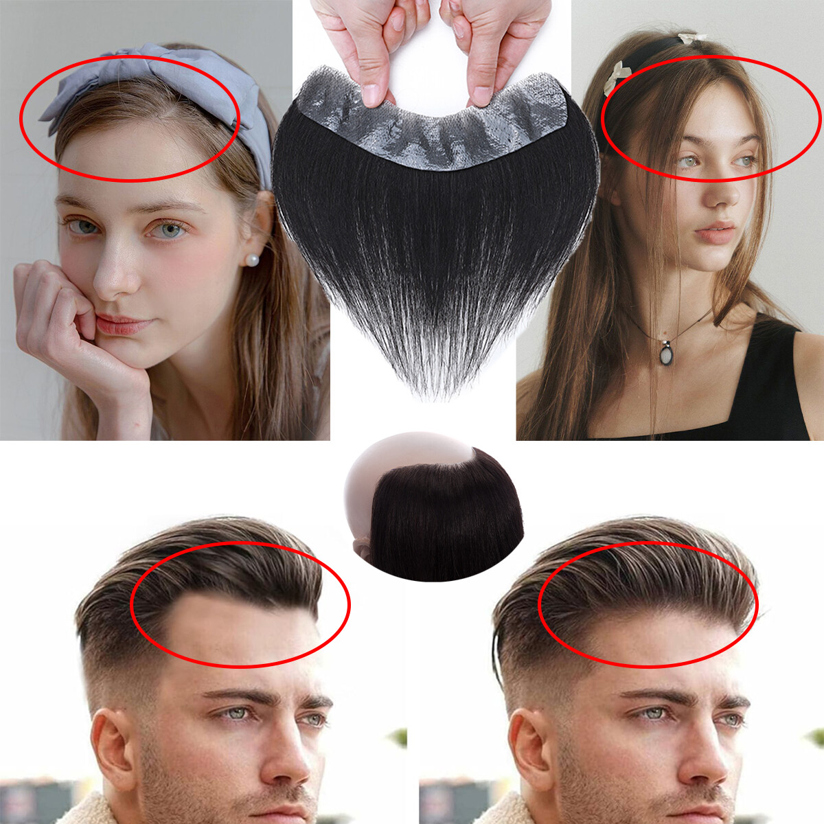 Unisex Toupee Thin Skin Hairpiece Human Hair System Replacement Forehead Topper