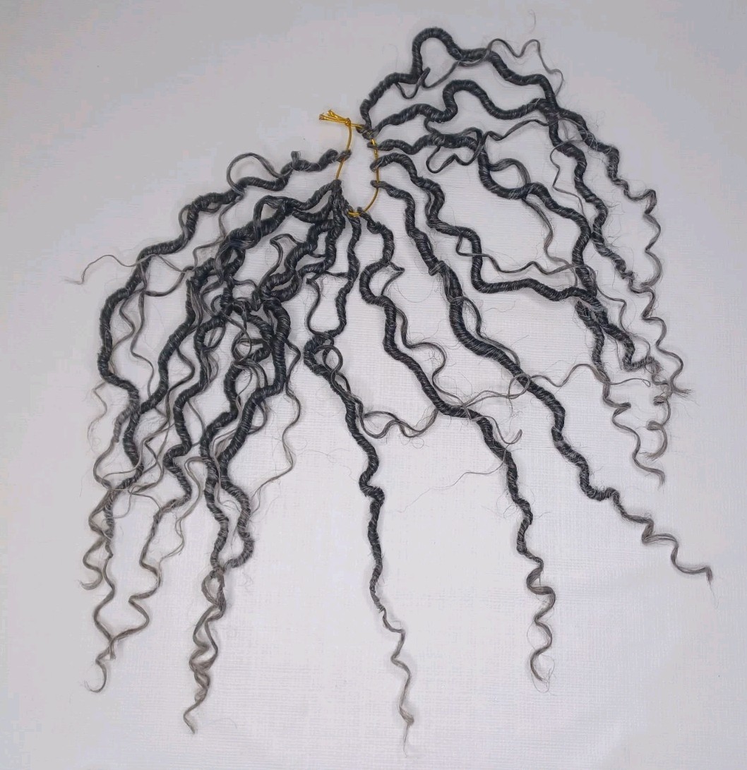 14 Inch Black & Grey Ombre Synthetic Hair Curly 5 Bundles 60 Strands Total