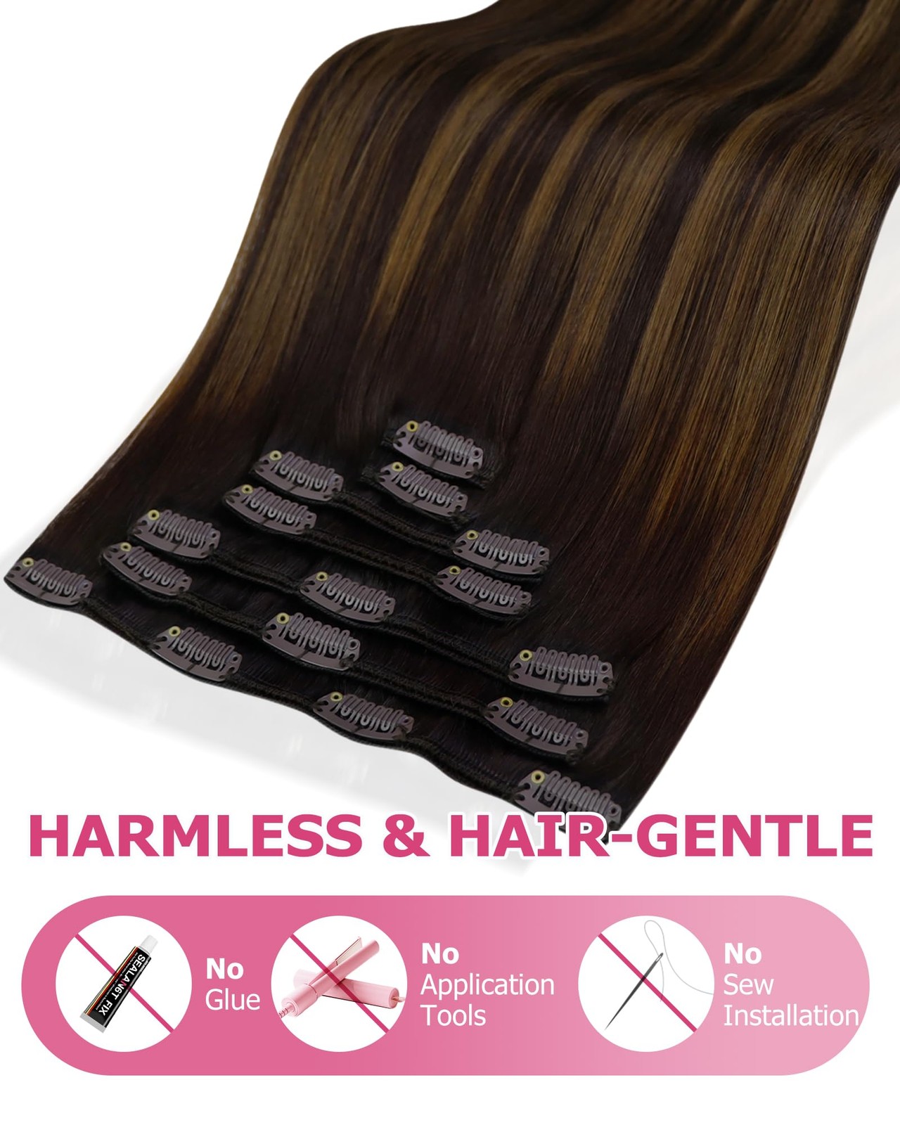 Clip in Human Hair Extensions 20″ Balayage 100g Real Remy – For Volume