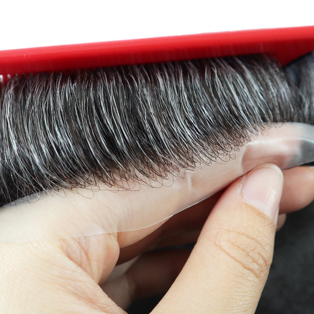 Mens Toupee Human Hair Replacement System 0.05mm Thin Poly Skin Hairpiece 8×10