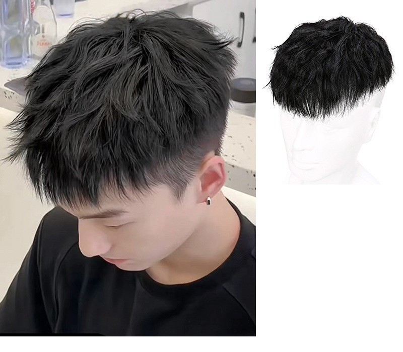 Fluffy Soft Curly Topper Human Hair Clip in Wiglet Hair Pieces Toupee For Men