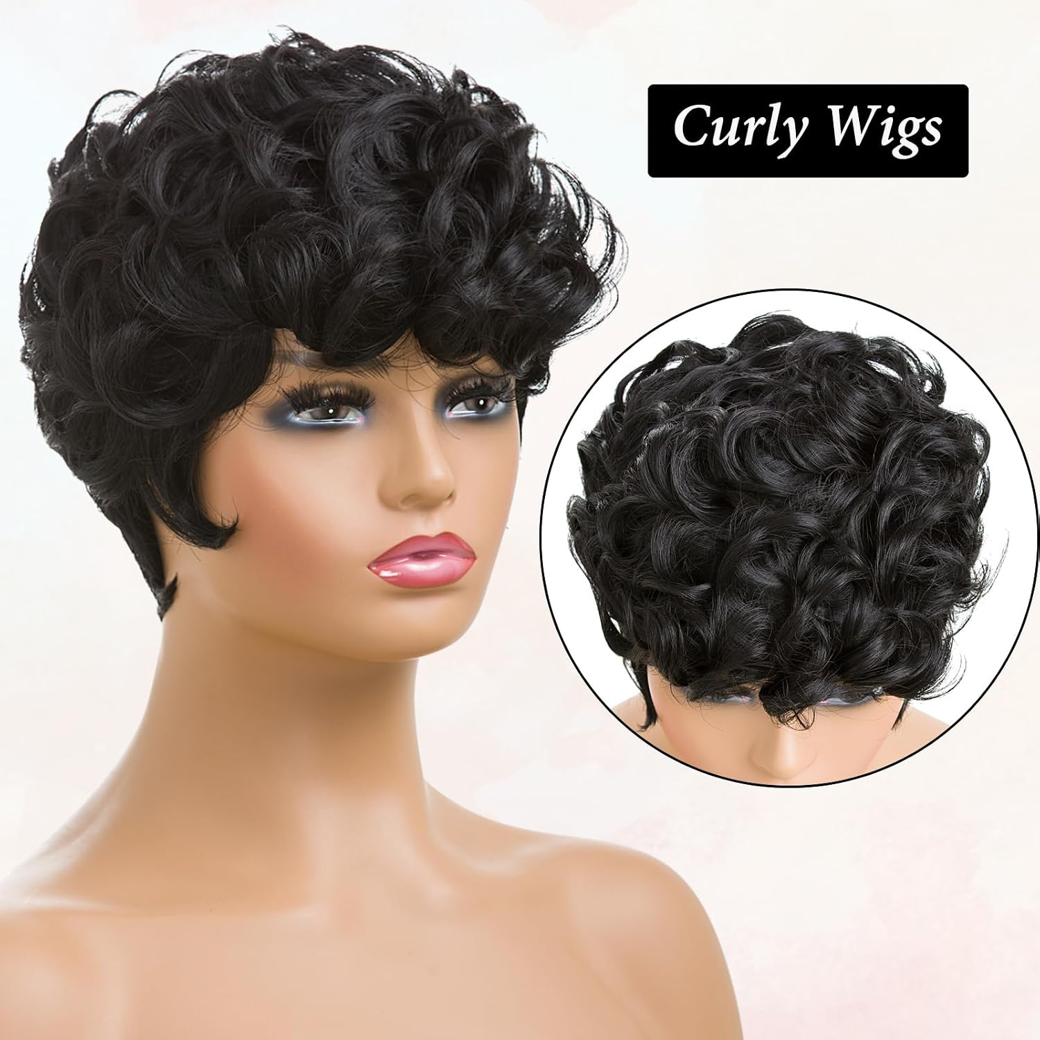 Natural Black Short Pixie Wig with Bangs for Black Women